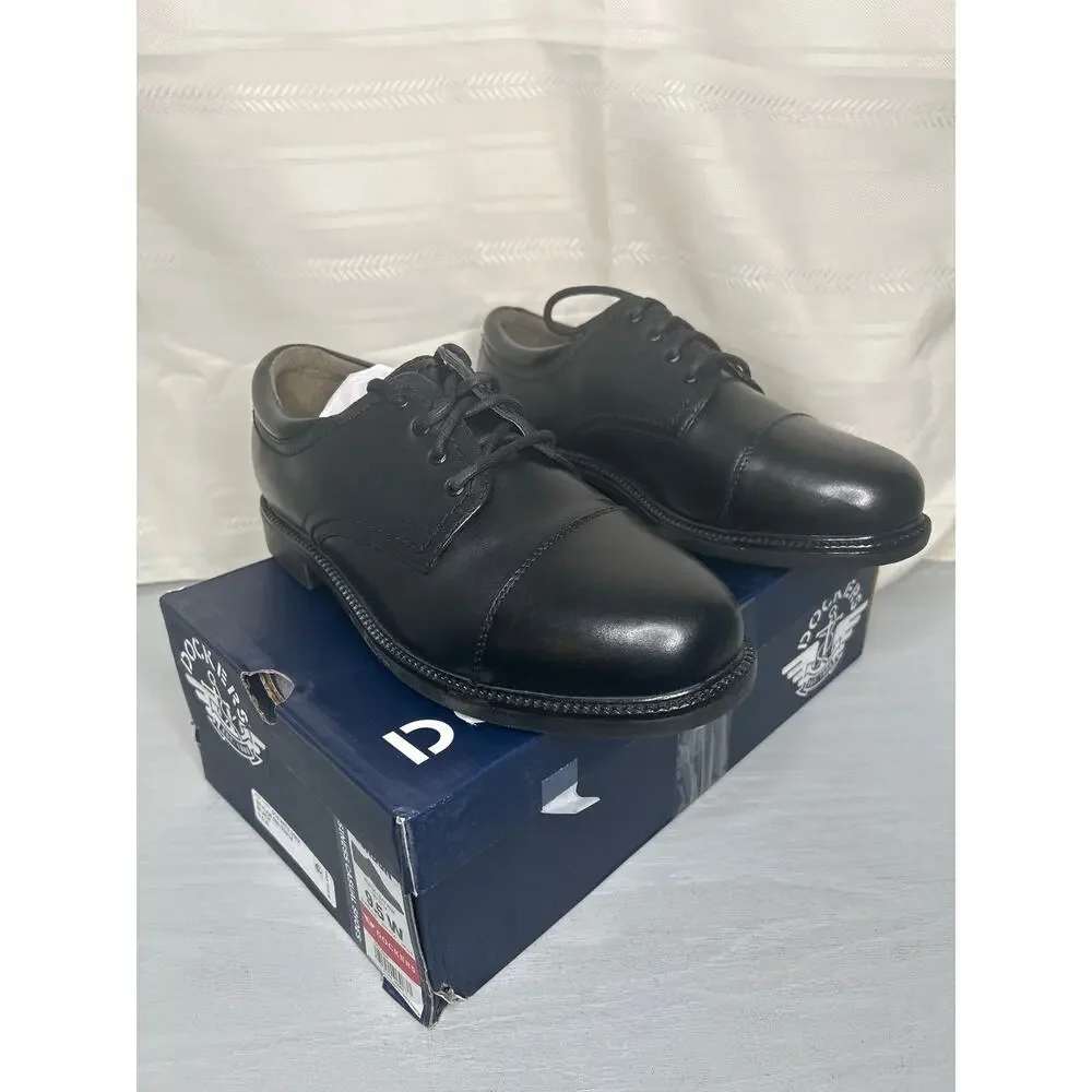 Dockers Gordon Cap Toe Oxford Mens 9.5 W Black Polished Leather Dress Shoe